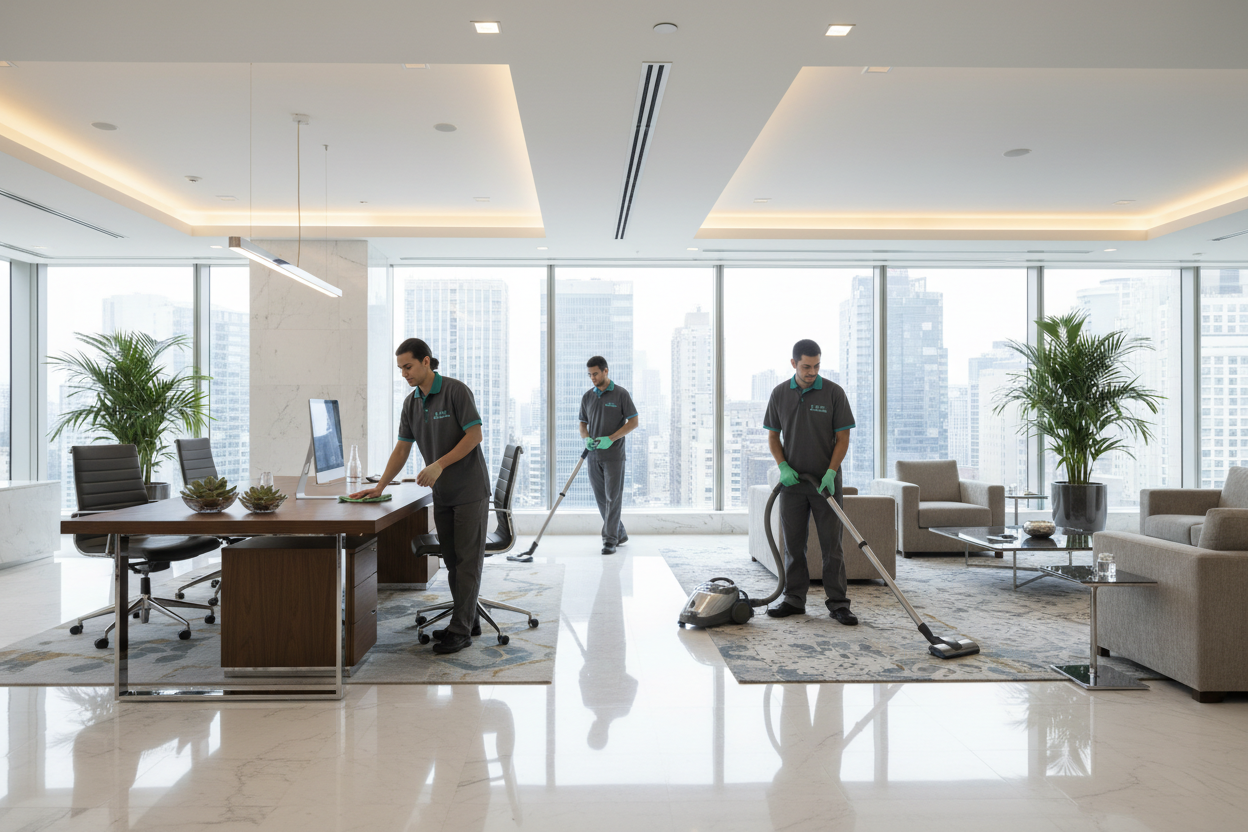 People cleaning an office
