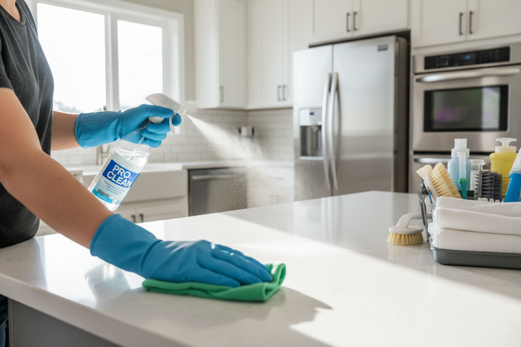 Person cleaning kitchen