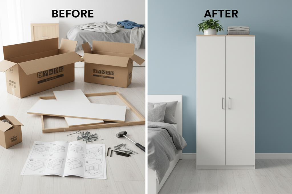 Wardrobe Assembly Before and After